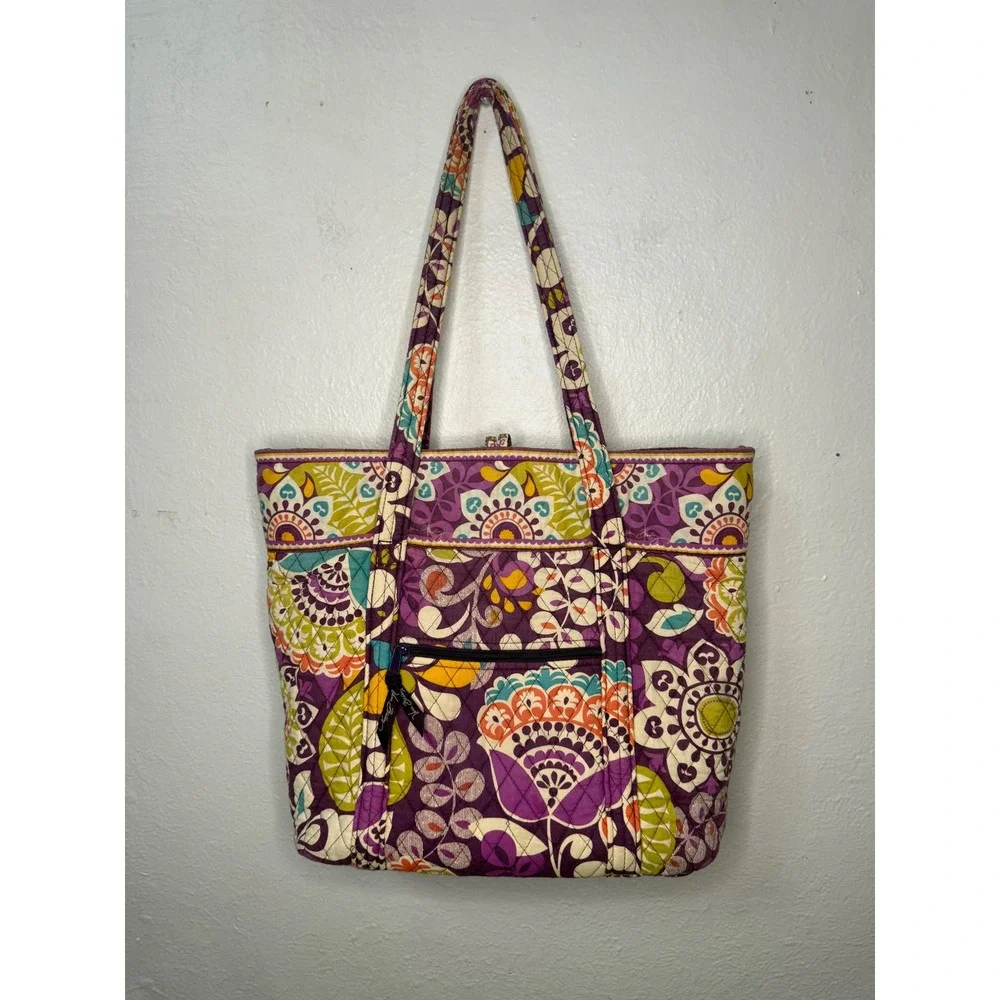 Vera Bradley Quilted Tote Bag Plum Crazy Purple Green Paisley Boho Hppie